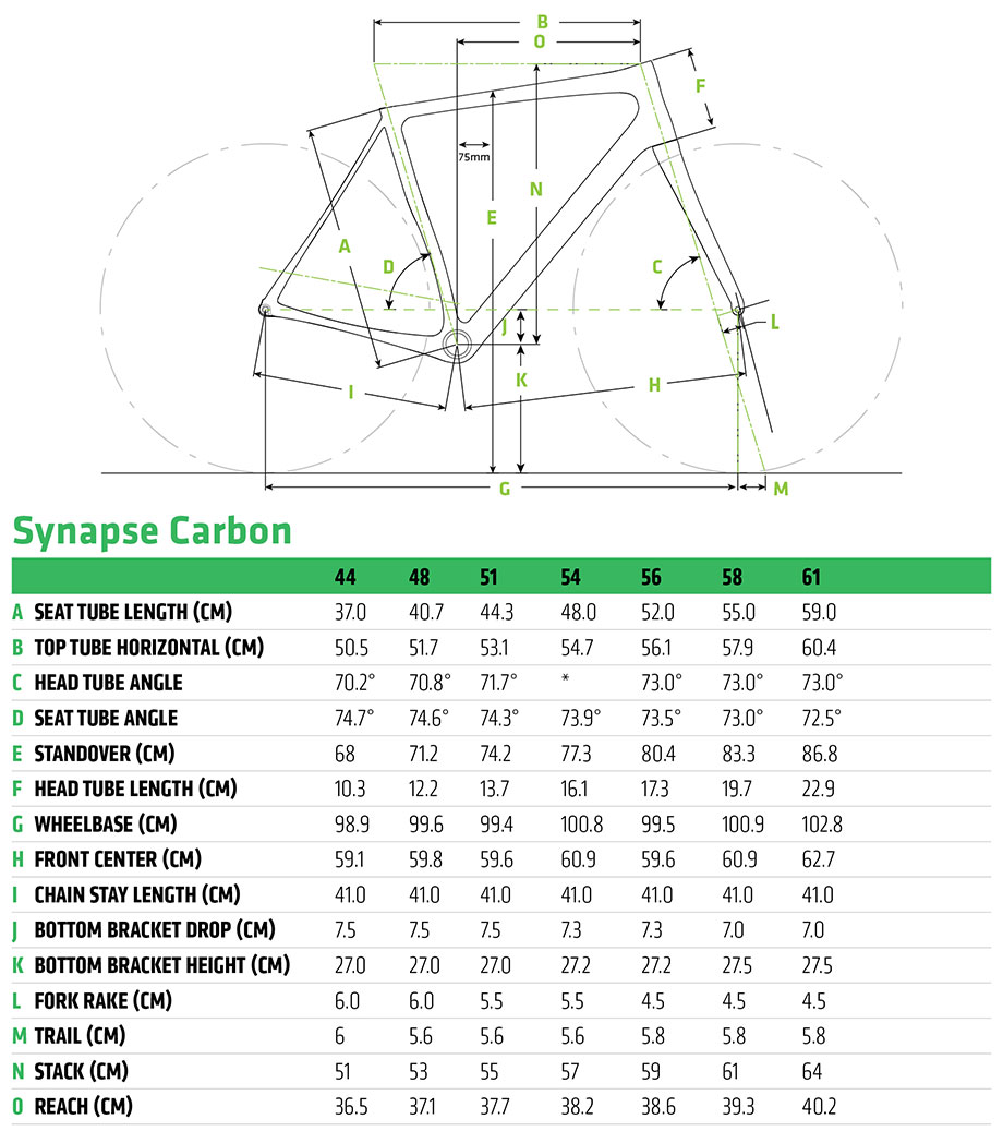 cannondale synapse size chart height